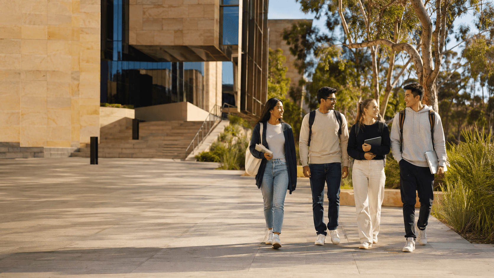 International students on a contemporary Australian university campus