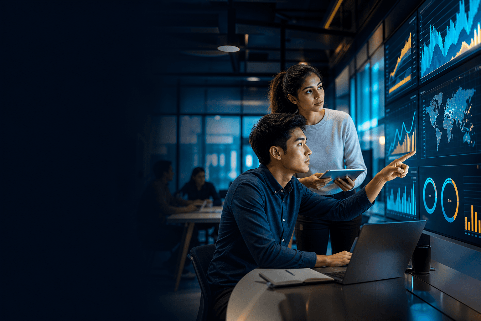 Students exploring digital strategy and business analytics